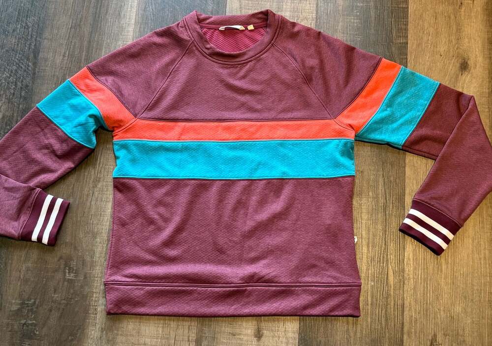 Cotopaxi Bandera Crew Sweatshirt Burgundy Teal Red Colorblock Pullover Small - Picture 2 of 4